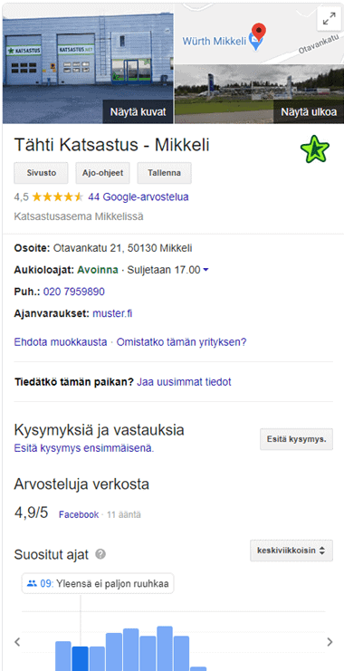 Tähti Katsastus Mikkelin Google My Business -sivu.